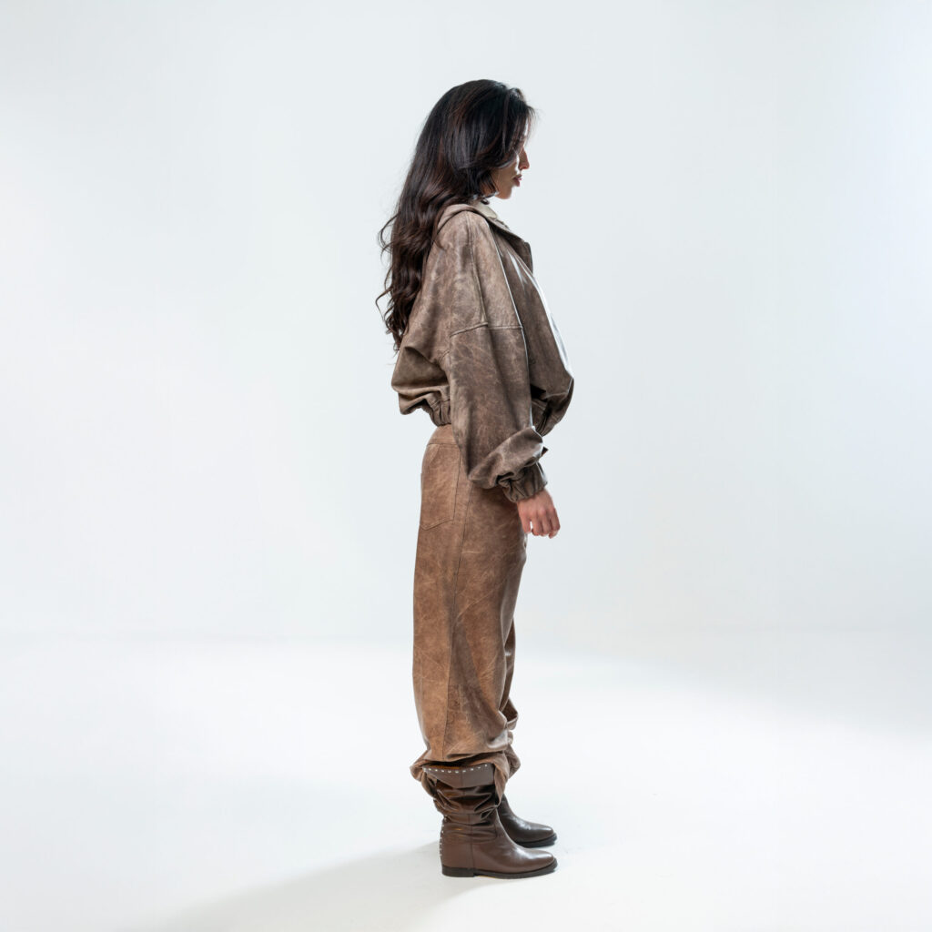 Perforated Leather Hoodie - Brown - immagine 8
