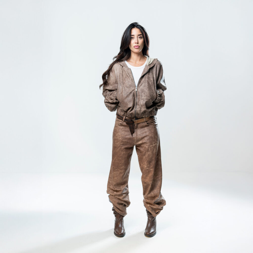 Perforated Leather Hoodie - Brown - immagine 6
