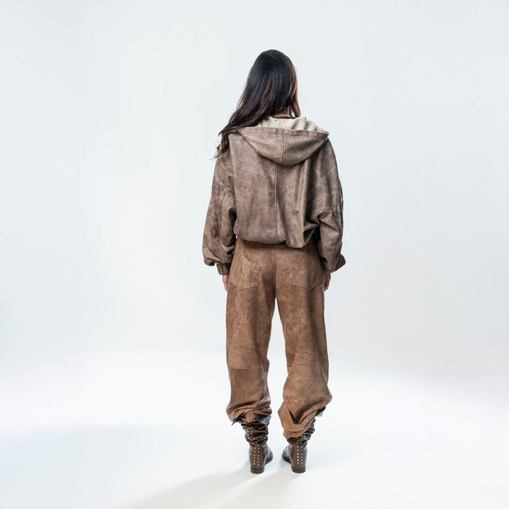 Perforated Leather Hoodie - Brown - immagine 7