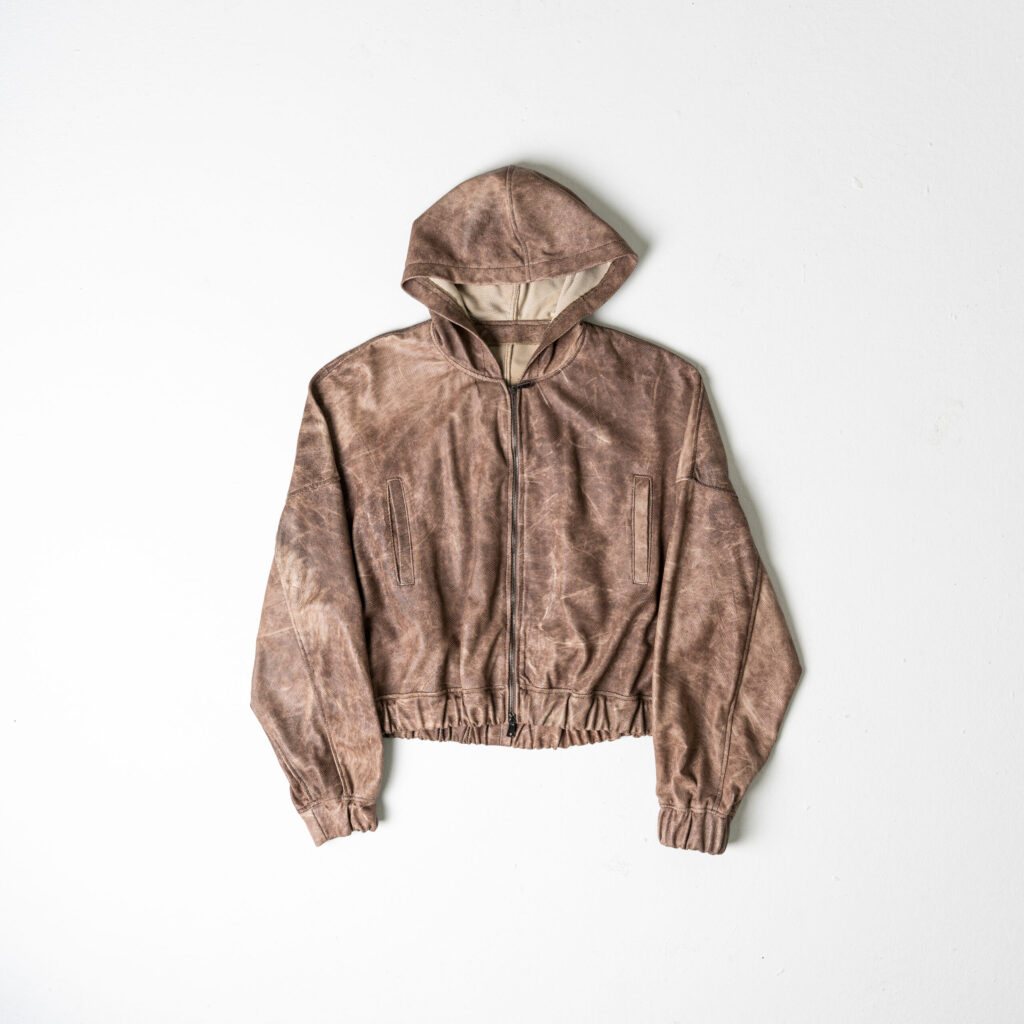 Perforated Leather Hoodie - Brown