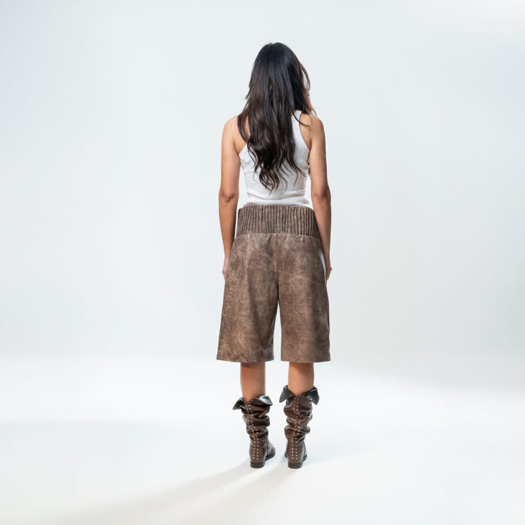 Box Leather Shorts - Brown - immagine 4