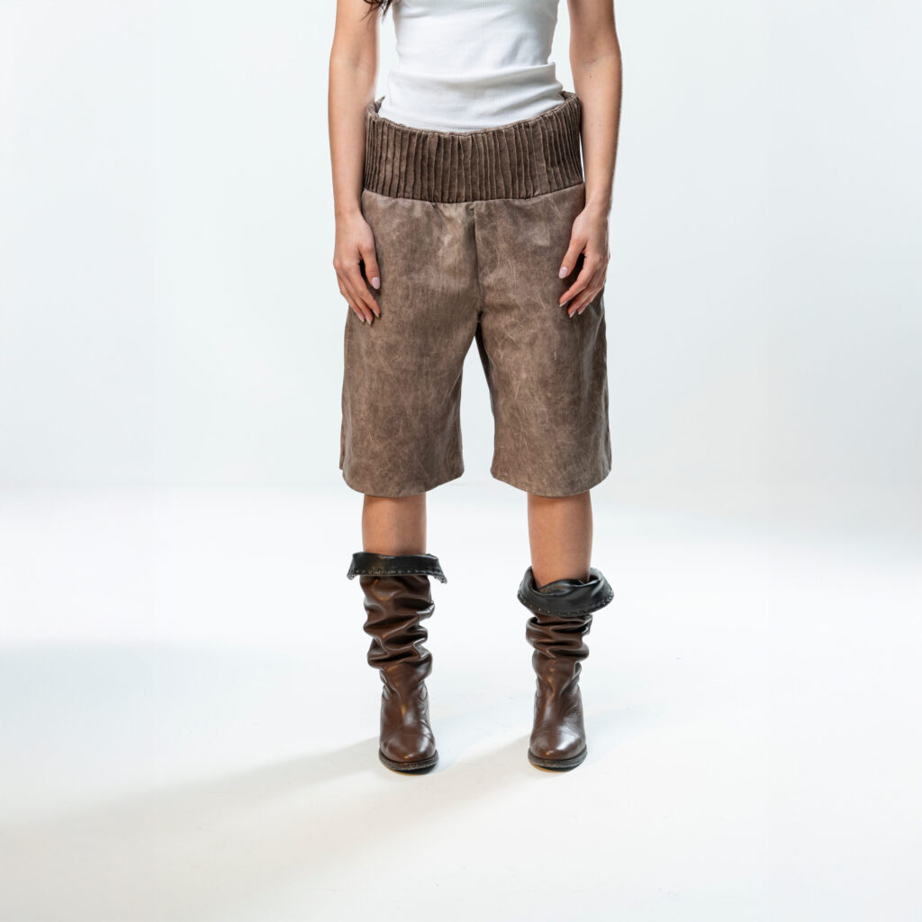 Box Leather Shorts - Brown - immagine 3