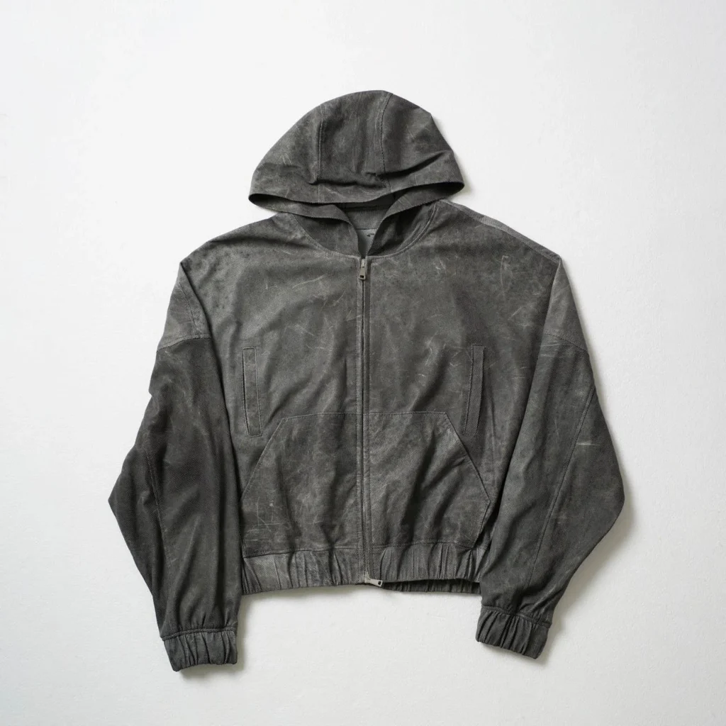 Perforated Leather Hoodie - Light Grey