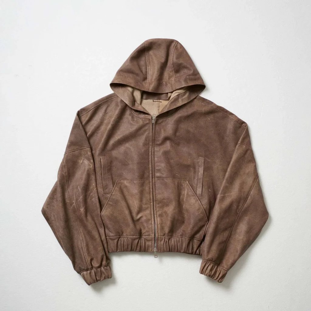 Perforated Leather Hoodie - Light Brown