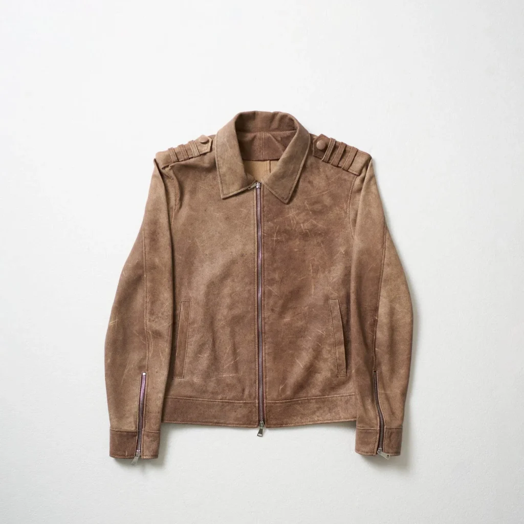 Perforated Leather Biker Jacket - Light Brown