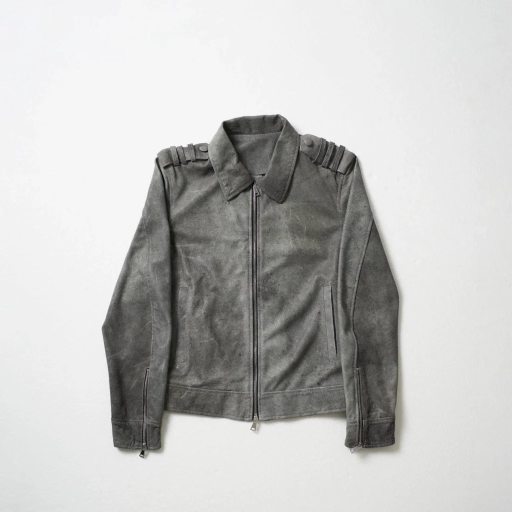 Perforated Leather Biker Jacket - Light Grey