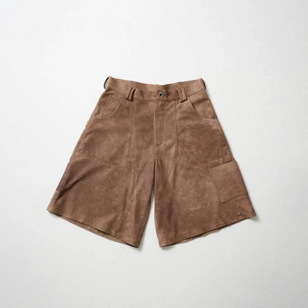 Perforated Leather Jorts - Light Brown