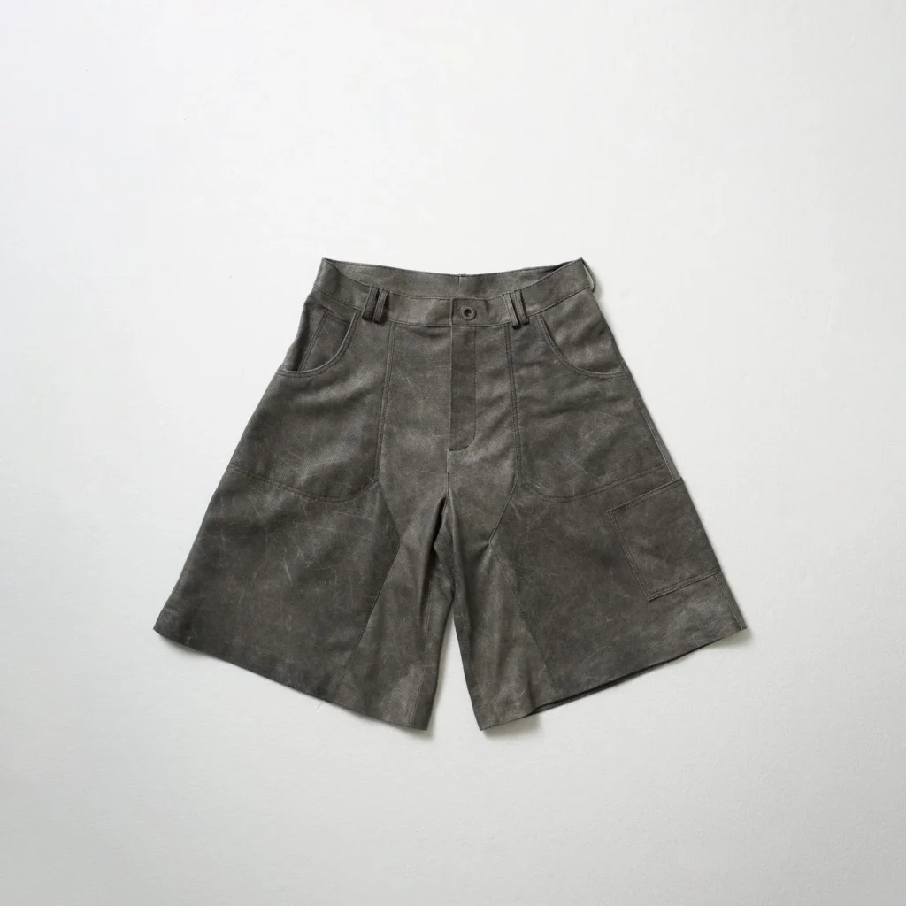 Perforated Leather Jorts - Light Grey