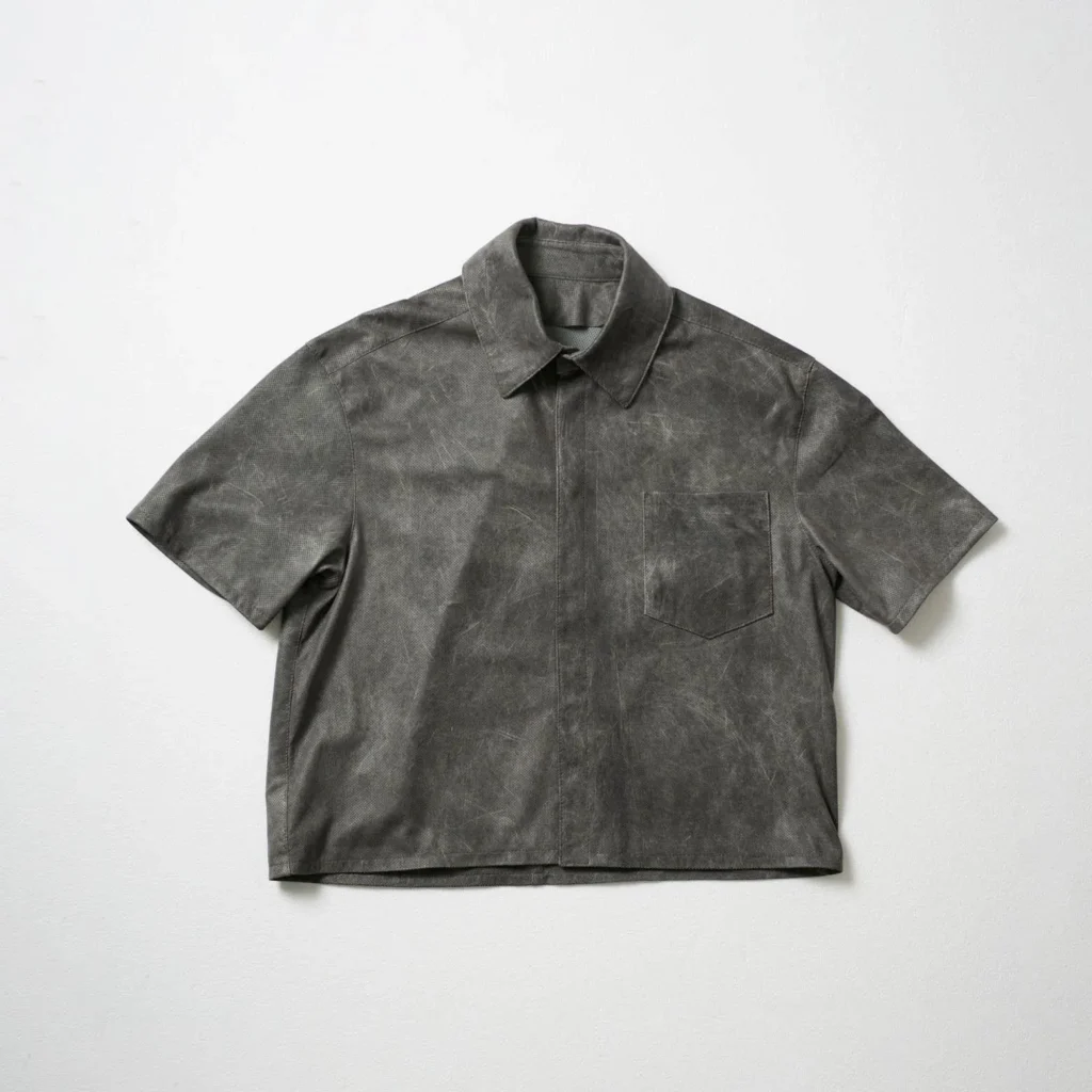 Perforated Leather Shirt - Light Grey