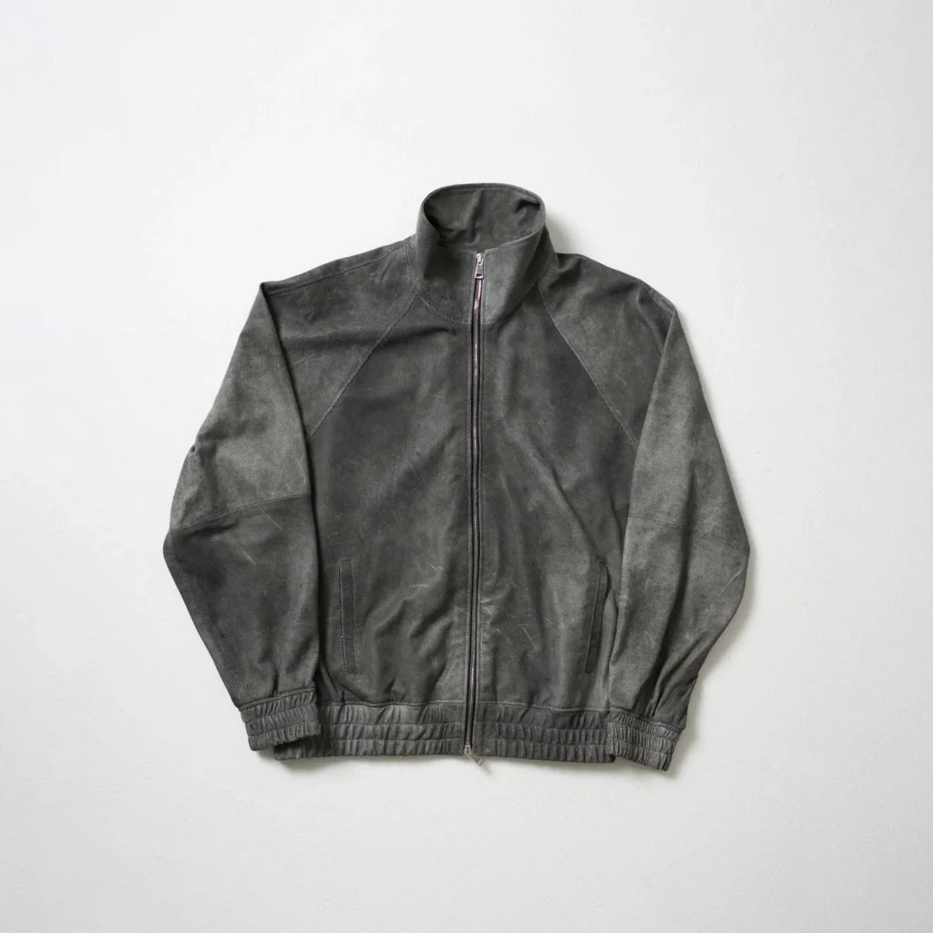 Perforated Leather Track Jacket - Light Grey